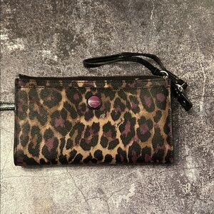 Coach Animal Print Wristlet in Black and Brown